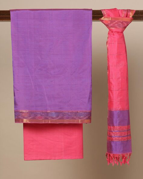 Handloom Mangalgiri Cotton Dress Material with Ikat Border Price in India