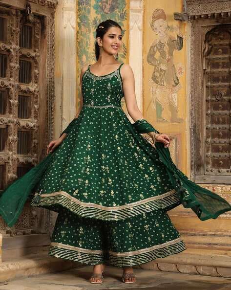 Anarkali Suit in Green Georgette with Embroidered - AS3605