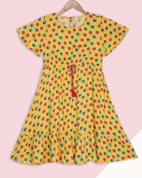 Printed Fit Flare Dress with Tie-Up