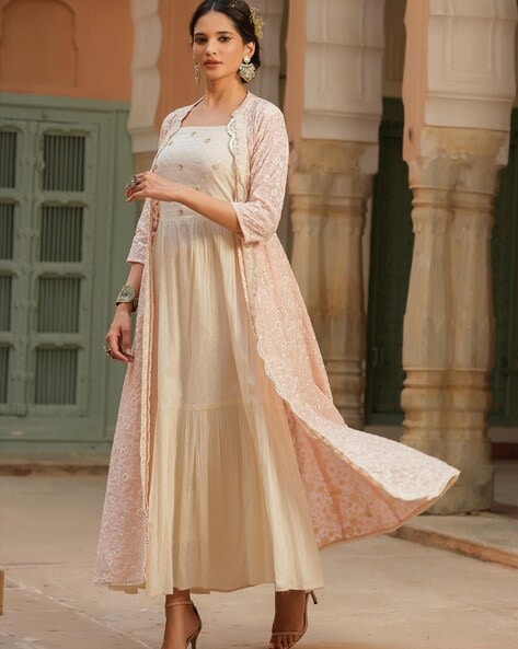 Designer Rama Color With Jacket Long Anarkali Semi Stitched Gown_Swagat  5908 - RJ Fashion