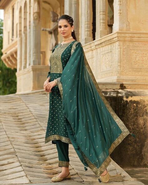 Embroidered Shafnufab Faux Georgette Morpich Color Palazzo Suit, Straight  at Rs 1399/piece in Surat