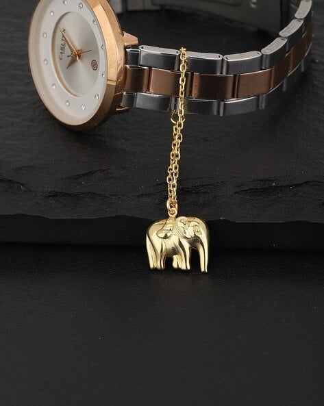Buy Strada Black Agate Beaded, Austrian Crystal Japanese Movement Stretch Bracelet  Watch with Elephant and Fairy Charm in Silvertone (7-7.50 In) 30.00 ctw at  ShopLC.