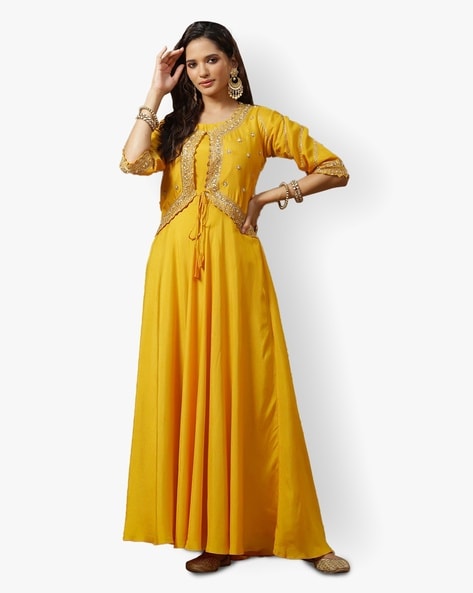 Buy Haldi Embroidered Ethnic Dress With Belt – Premroop