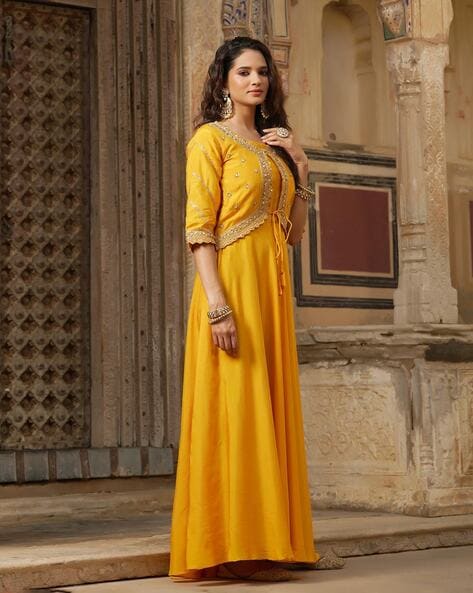Buy online Yellow Ombre Fit & Flare Ethnic Dress from ethnic wear for Women  by Juniper for ₹1500 at 50% off | 2024 Limeroad.com