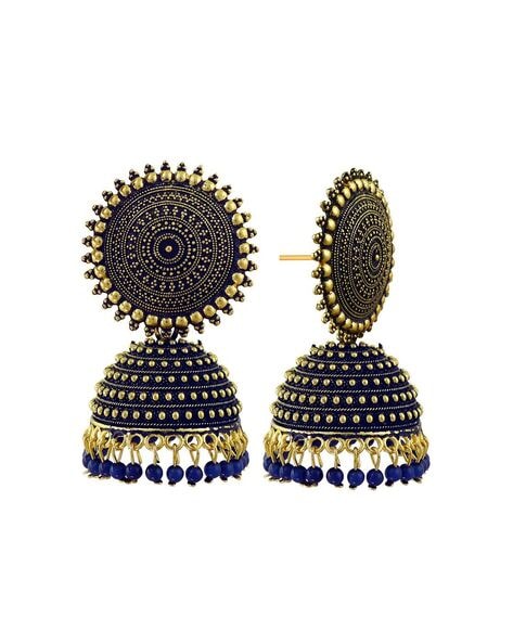 PRIVIU Meenakari Jhumka Earrings in Golden Traditional Blue Shades for  women | Priviu