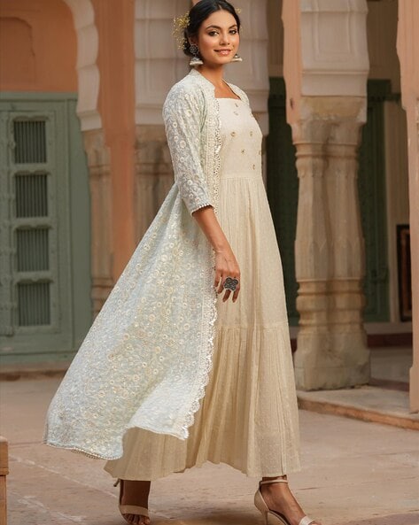 Buy Silk Bandhani Gown with Front Open Jacket Online