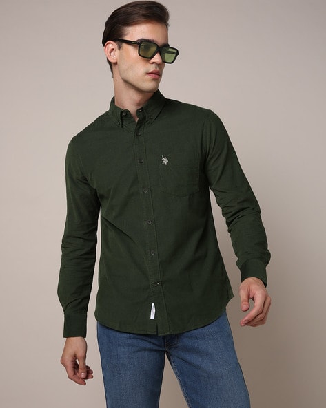 Olive green hotsell polo button down