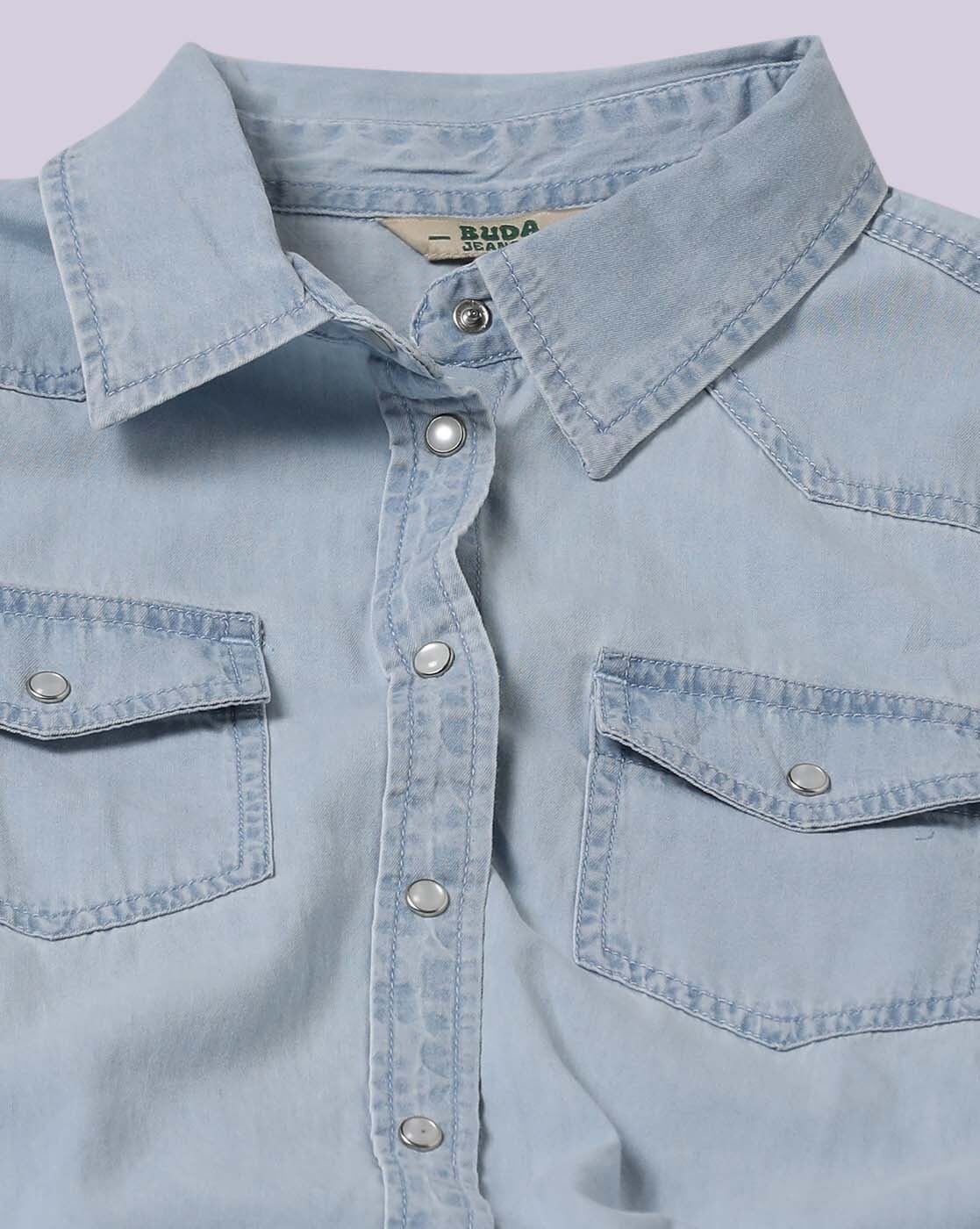 Agnes Orinda Women's Plus Size Jeans Short Sleeve Chest Pocket Button Down Denim  Shirts : Target