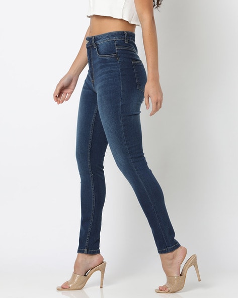 Dark Blue High Rise Cropped Skinny Jeans by Flying Monkey – Menagerie  Boutique