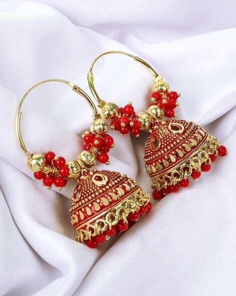 Red color earrings on sale online