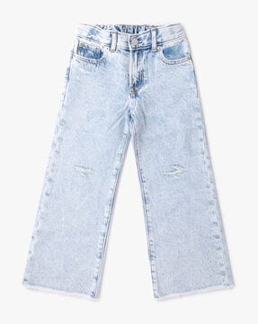 iEFiEL Kids Girls Loose Fit Ripped Denim Pants Casual Wide Leg Distressed  Jeans Blue 13-14 