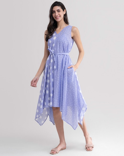 Polka dot asymmetrical outlet dress