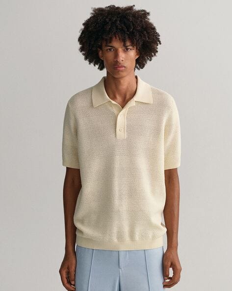 Relaxed Fit Textured Knit Polo T-Shirt