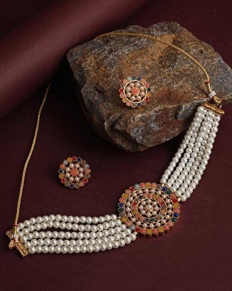 Jazz And Sizzle Gold-Plated Pearl-Studded Jewellery Set