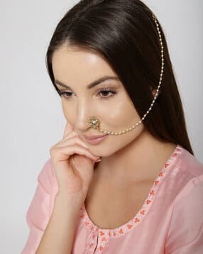 priyaasi Gold-Plated Kundan & Stone-Studded Floral Nath-picture-12