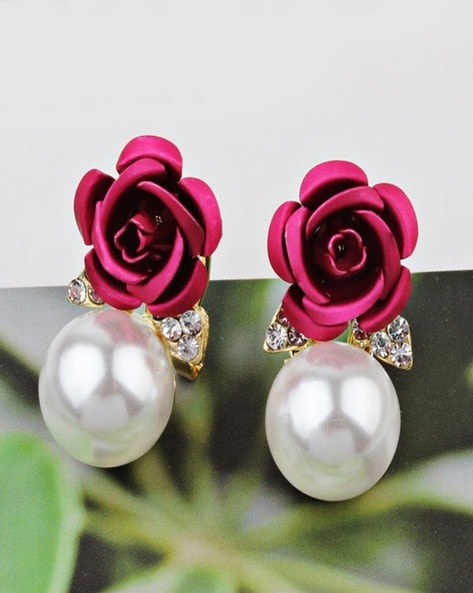 8mm Pink Freshwater Round Pearl Stud Earrings