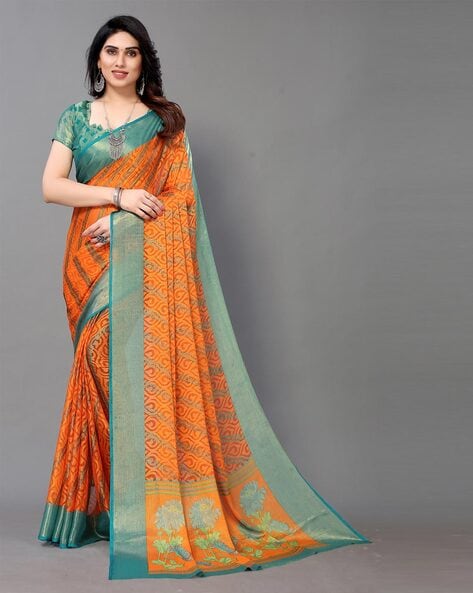 Buy WOSTON Woven Bollywood Cotton Silk, Jacquard Orange Sarees Online @  Best Price In India | Flipkart.com