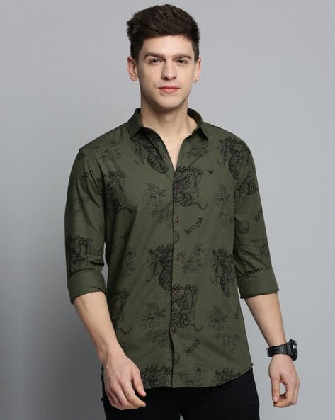 Floral Print Shirt with Spread Collar