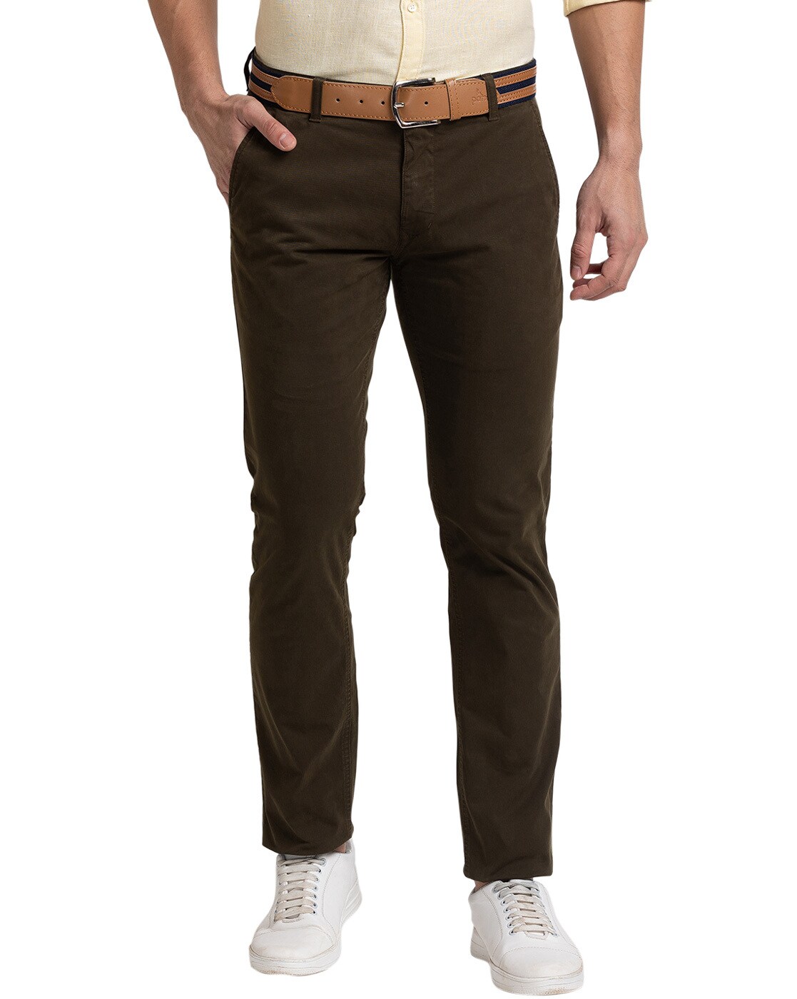 Parx Casual Trousers  Buy Parx Medium Khaki Solid Trousers Online  Nykaa  Fashion