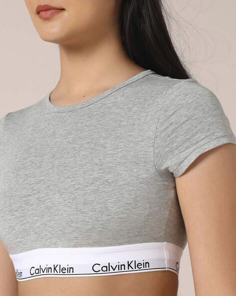 Calvin Klein Padded Logo Bralette In Grey