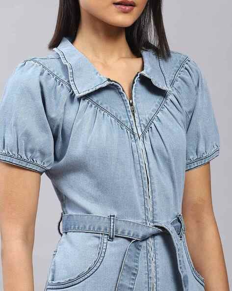 BELTED SHIRT DENIM UTILITY DRESS | DKNY