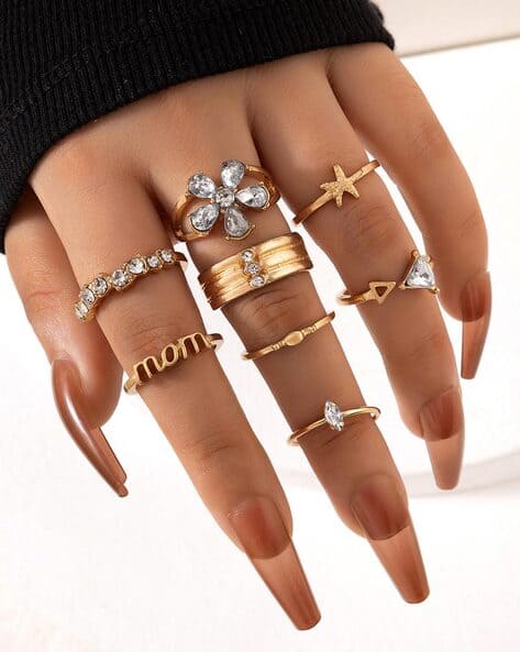 Jewels galaxy Set of 2 Stone-Studded Stackable Rings