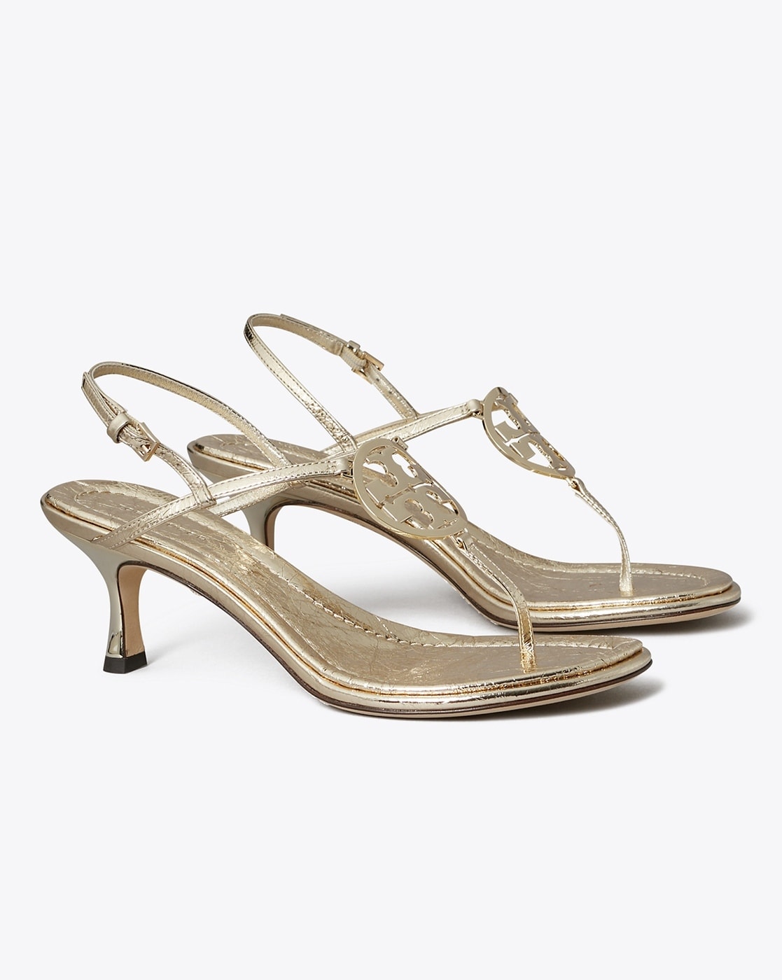 Buy Tory Burch Capri Miller Metal Coin Low Heel Sandals | Spark Gold Color  Women | AJIO LUXE