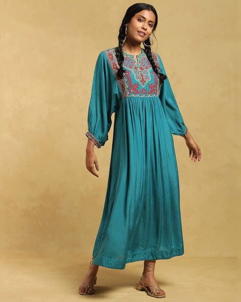 Buy RITU KUMAR Embroidered Balloon-Sleeve Fi... Online