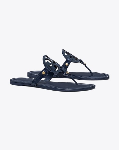 Tory Burch Flip Flops Navy blue Cutout Size 8 rubber sandals | eBay