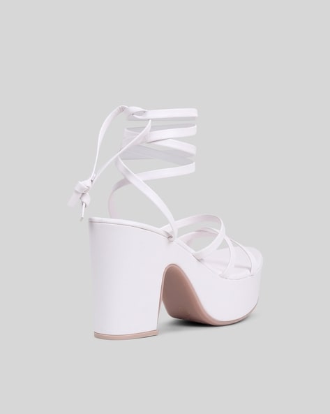 White high cheap heel gladiator sandals