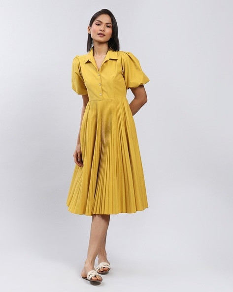 Mustard button cheap up dress