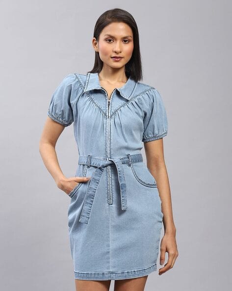 LABEL RITU KUMAR A-Line Denim Dress with Belt