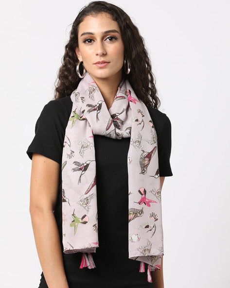 Women Printed Scarf with Tassels Price in India