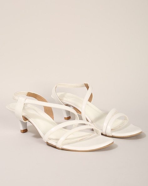 White Snake-Print Ankle-Strap Heeled Sandals - CHARLES & KEITH IN