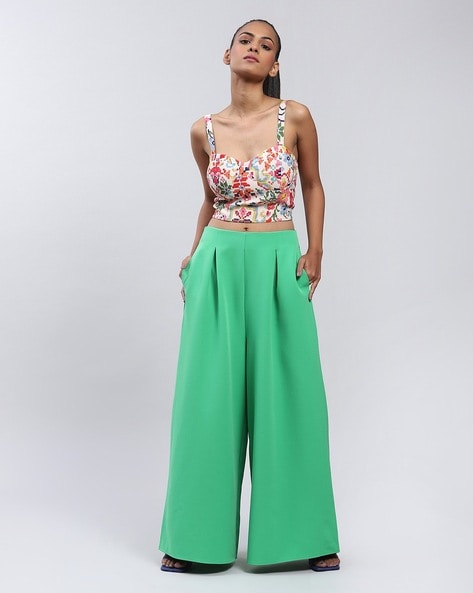 Buy Ecru Floral Print Crop Top Online - Label Ritu Kumar