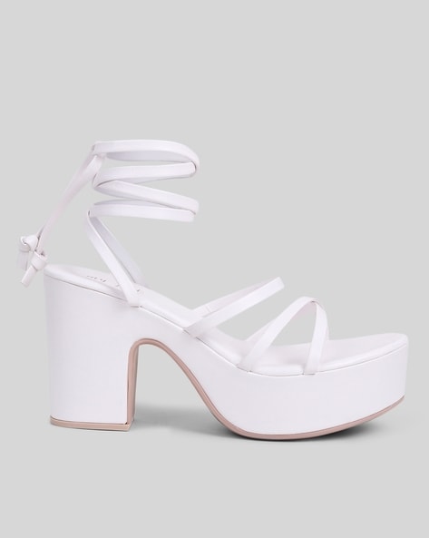 White platform block cheap heels