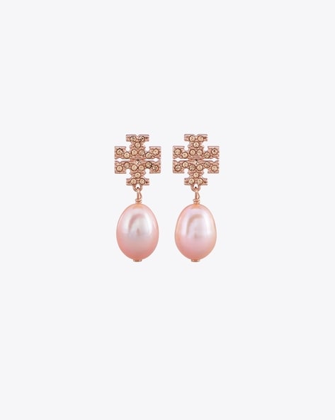 Buy Tory Burch Kira Pav Pearl Drop Earrings | Pink Color Women | AJIO LUXE