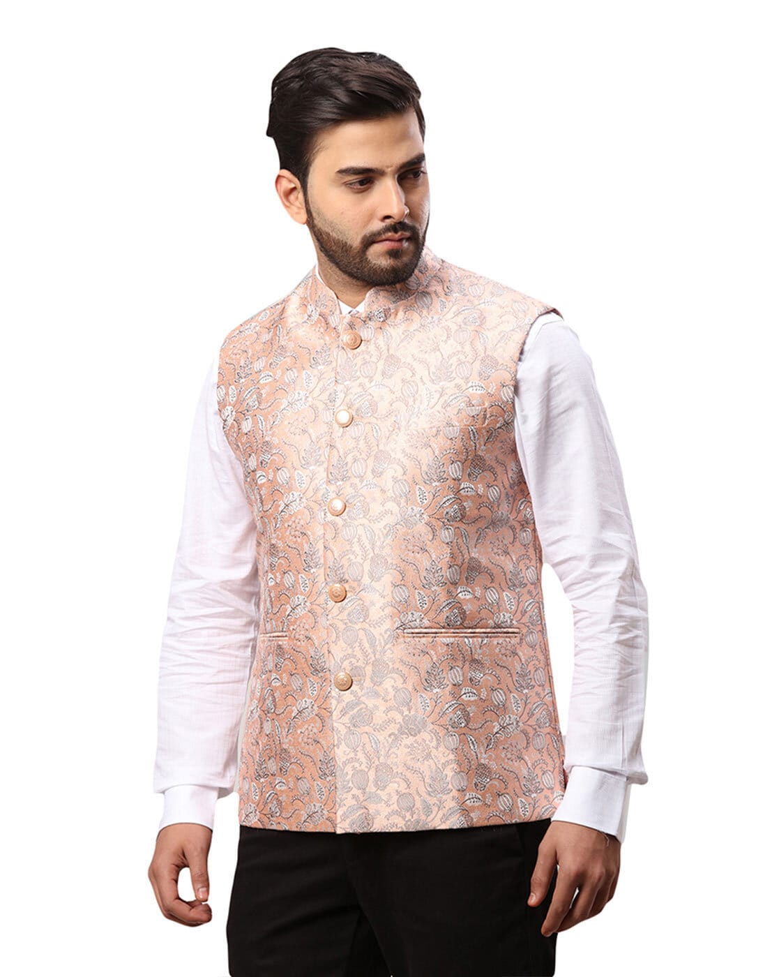 Cloud Burst Blue Textured Premium Wool Blend Wedding Nehru Jackets For Men.