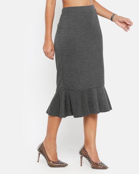 Midi pencil skirt 2024 with ruffle bottom