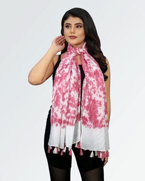 Pink Fringe Silk Scarf Silk Wrap White Tassel 