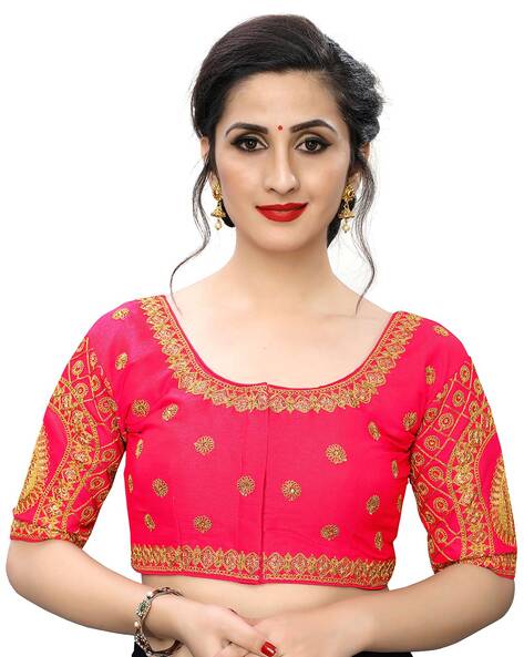 FAB DADU Women's Silk Embroidery Sleeveless Fancy Blouse (FD-BL