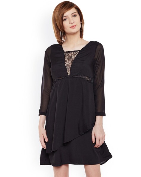 Contrast Lace Sleeveless A line Dress Elegant Crew Neck - Temu