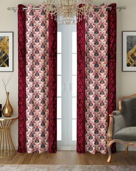 Cortina Eyelet Curtain Set of 2 Block Print Door Curtains