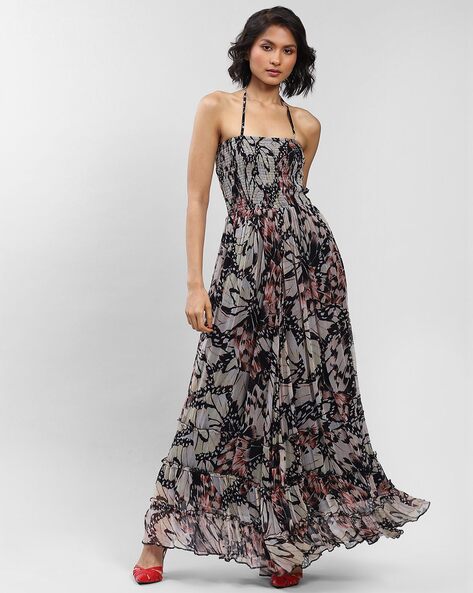 Buy Ecru Printed Halter Maxi Dress Online - Label Ritu Kumar India Store  View