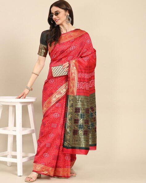 ARRIVA FAB Bandhani Print Cotton Silk Saree