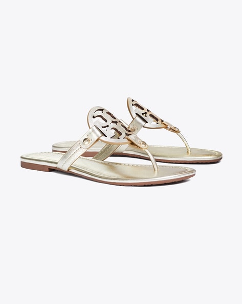 Buy Tory Burch Metallic Leather Miller Sandals | Spark Gold Color Women |  AJIO LUXE