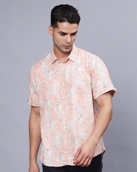 Mens floral short sleeve dress sales shirts