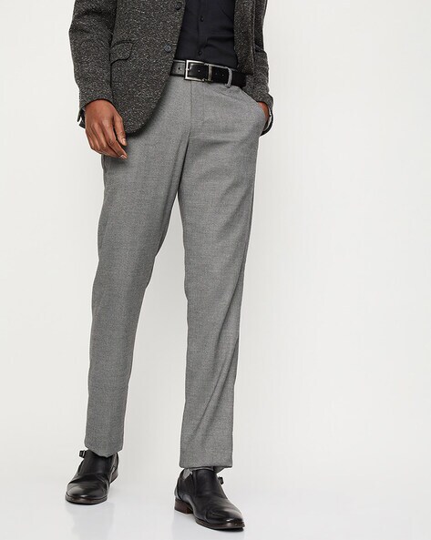 Buy Men Grey Solid Slim Fit Trousers Online - 197257 | Van Heusen