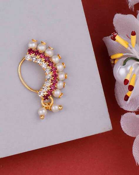 Buy Indian Mores Traditional Maharashrian (Non Pierced) Nath Nose Ring Pink  Colour Stone Along With Pearl Beads For Girls and Women - Small Size Online  at Best Prices in India - JioMart.