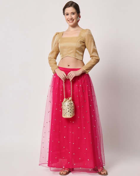 Satin red lehenga with crop top - G3-WLC12665 | G3fashion.com